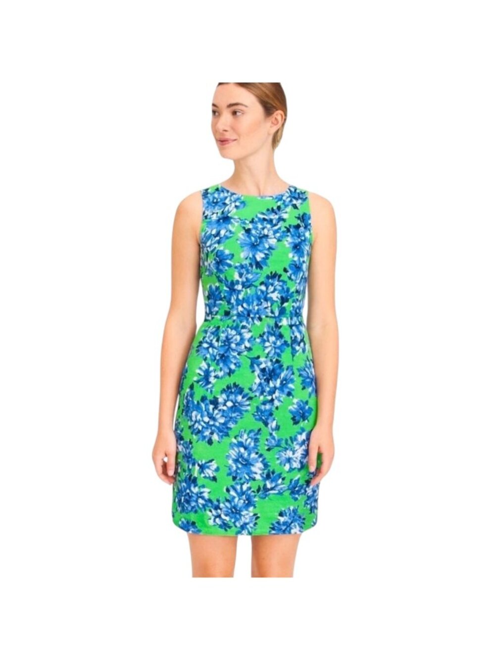 J.Crew NWT Women's Green & Blue Floral Sleeveless Textured Cotton Dress Size 8